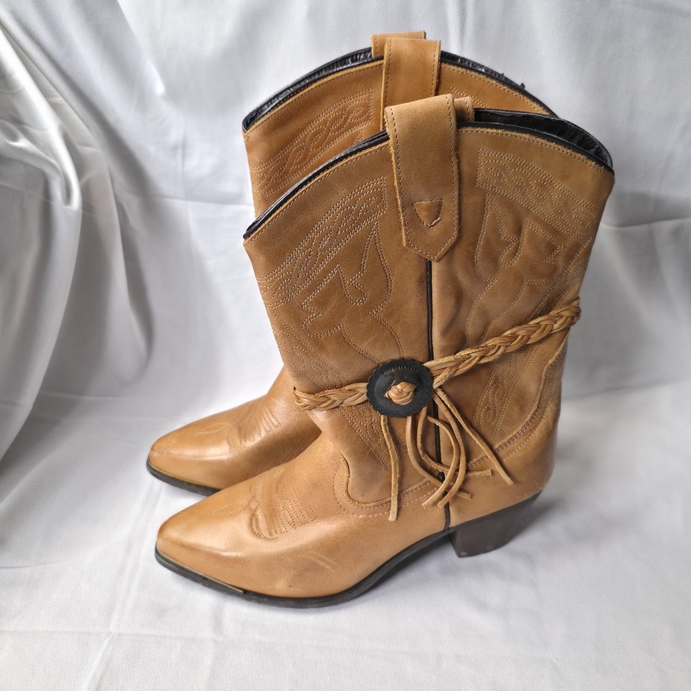 Oak Tree Farms 1077 Women's Light Brown Western Cowboy Boots Size 8.5